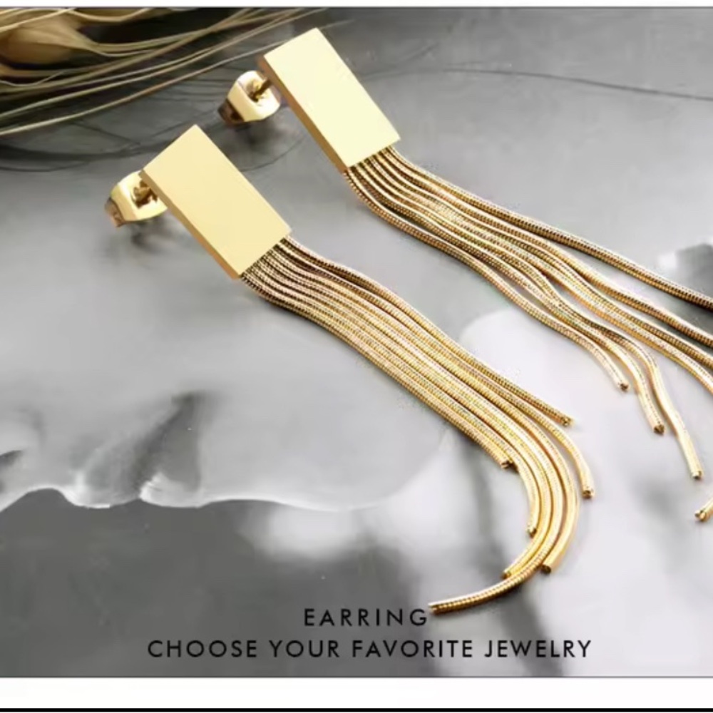 Chic 18k Gold plated stainless steel Tassel Earrings